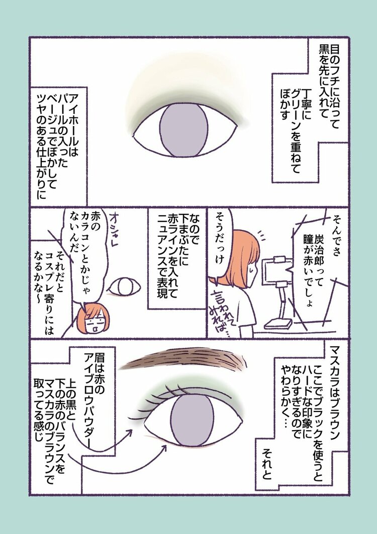 赤い色は下まぶたに入れる