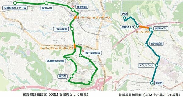 秦野市で検討されているZippar路線（秦野市資料より）