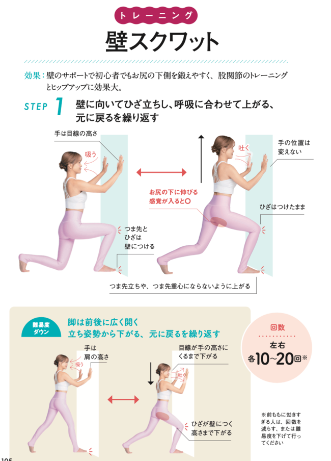 お尻を上げる壁エクササイズ