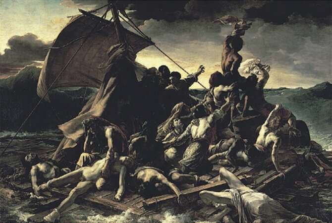 
ジェリコー『メデューズ号の筏』（1818-19年、油彩、491 × 716 cm、ルーヴル美術館）