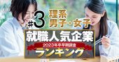 就職人気企業ランキング23年卒前半戦【理系】男子3位野村総研、女子3位三井不動産、1位は？