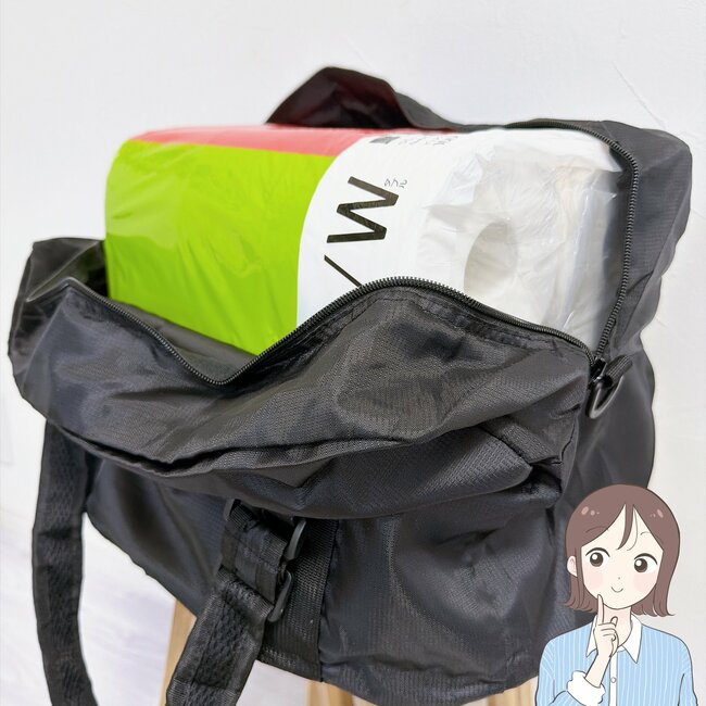 2泊分の荷物が入った!ダイソーの「ガバッと開く大容量バッグ」小さく畳めて天才すぎる!《購入レビュー》