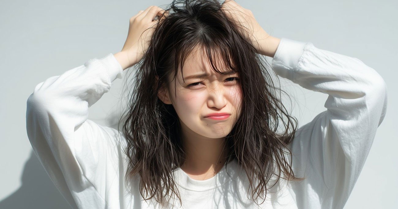 頭をかかえる女性