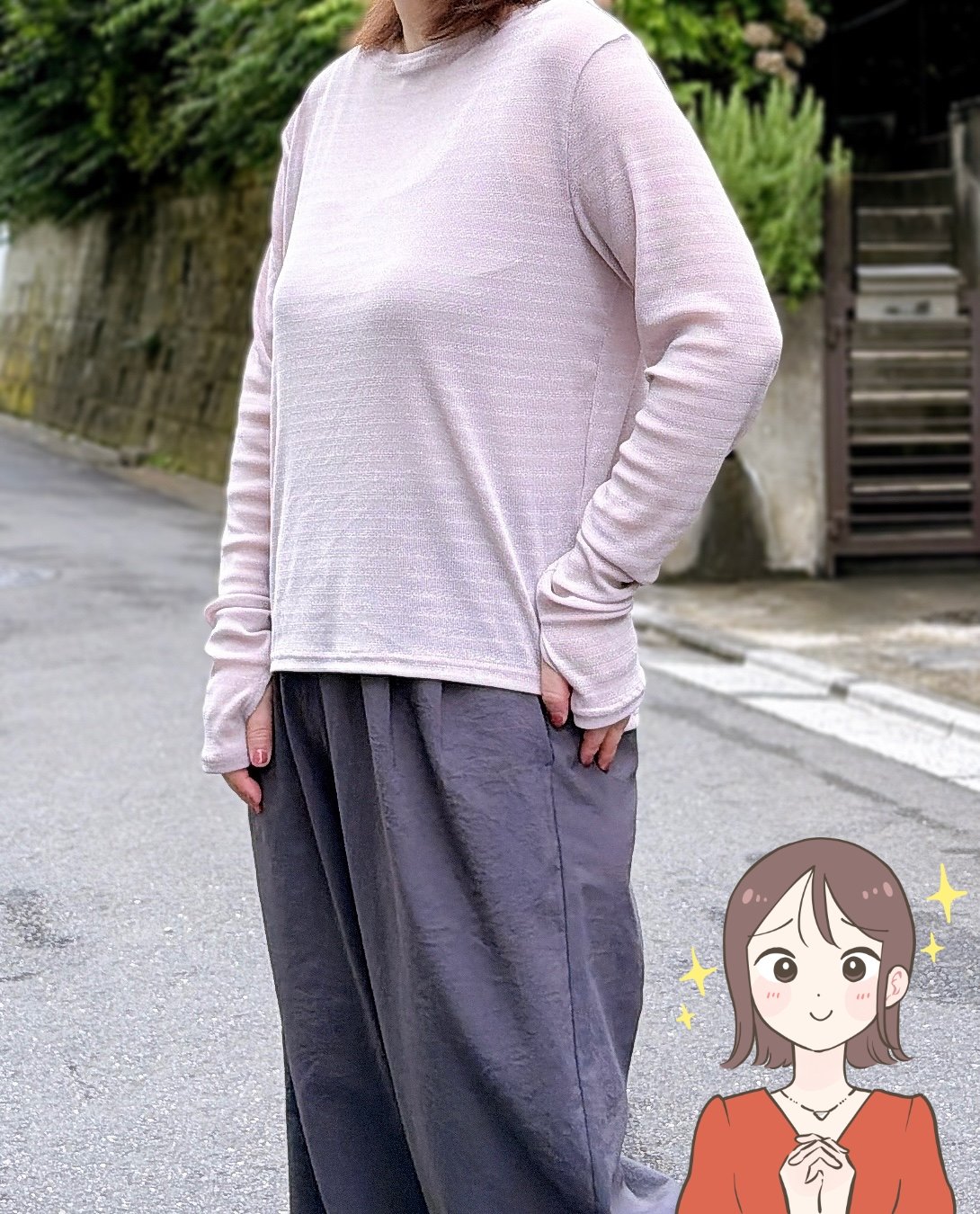 【ワークマン】すぽんと着るだけでカワイイ！980円の「ひんやりトップス」手の甲までUVカットできるし、とろけるような着心地で楽ちん！《購入レビュー》