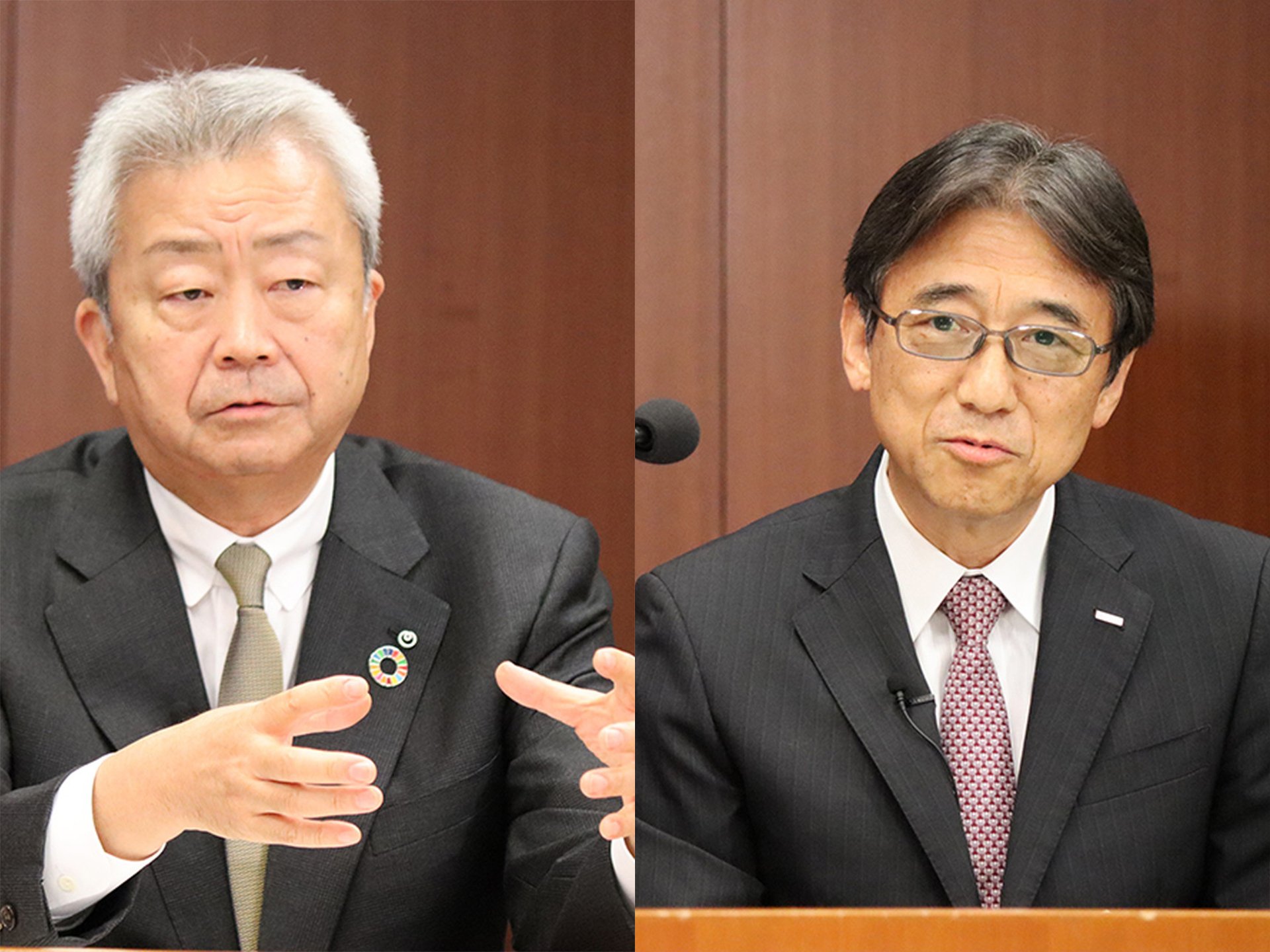 NTT代表取締役社長 澤田純氏（左）とNTTドコモ代表取締役社長 吉澤和宏氏