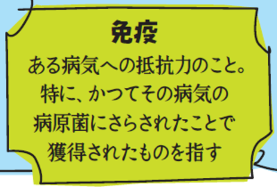 免疫。ある病気への抵抗力のこと。特に、かつてその病気の
病原菌にさらされたことで獲得されたものを指す。
