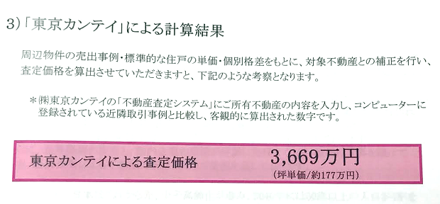 B社の査定書（東京カンテイによる計算結果）