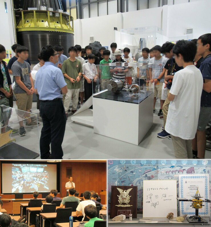 AXA相模原での見学会も実施（上・左下）。はやぶさプロジェクトにOBも参加（右下）  写真提供（上・左下）：桐朋中学校・高等学校