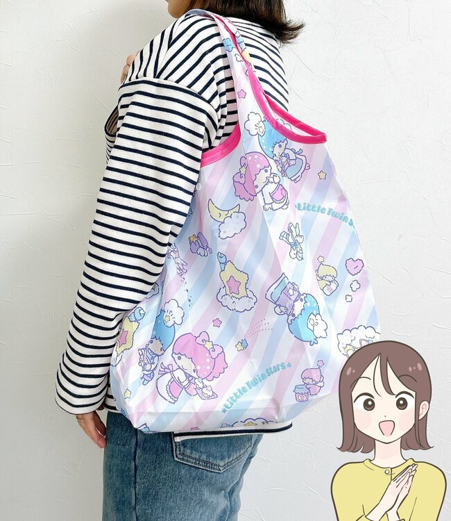 可愛すぎて毎日持ち歩きたい…！しまむら×キキララの「大容量エコバッグ」カゴいっぱいの商品がまるっと入った！
