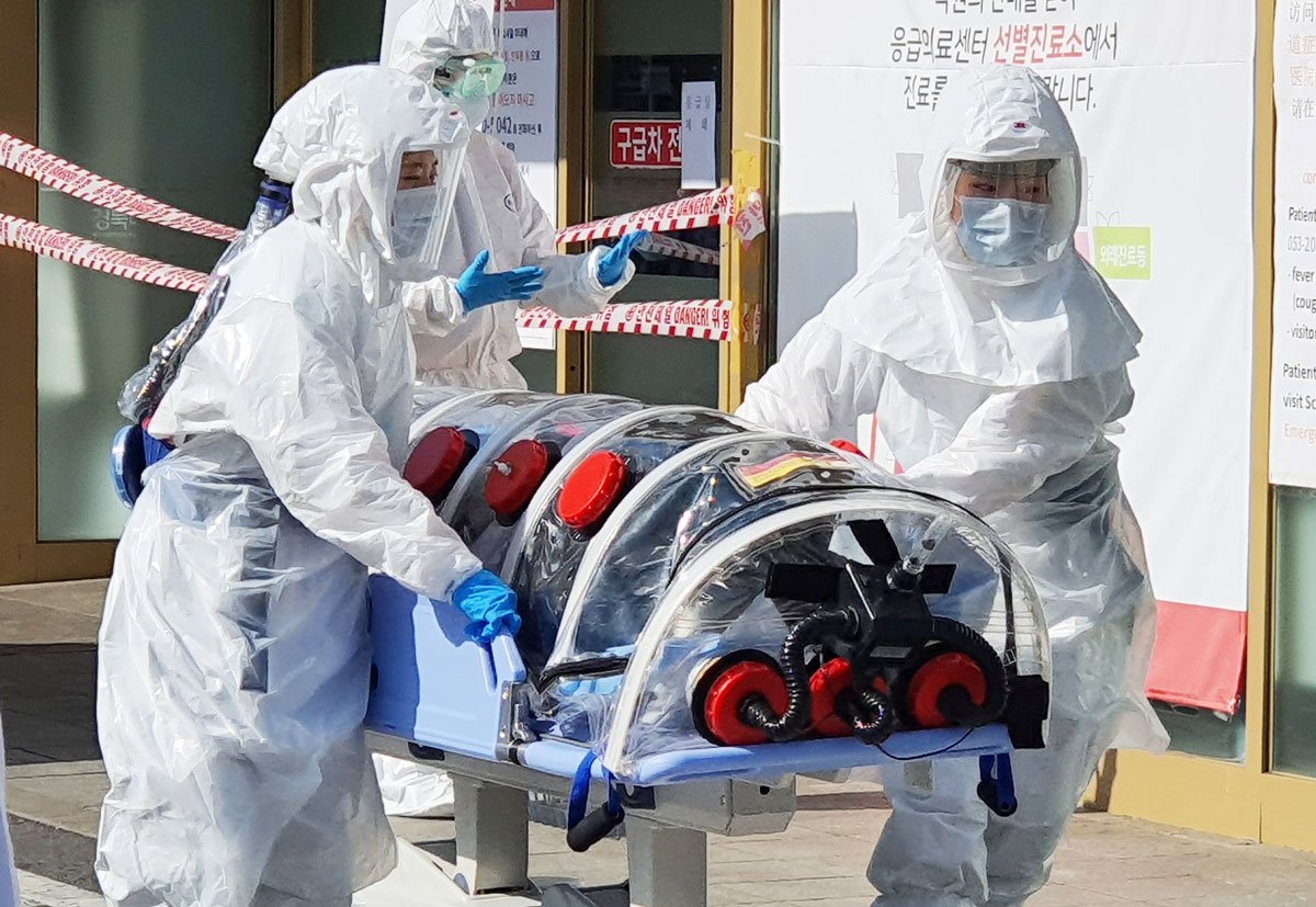 韓国でも新型肺炎の感染が広がっている(撮影日:2月19日、撮影地:韓国・大邸) Photo:EPA=JIJI