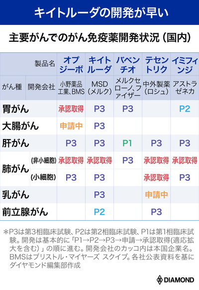 主要がんでのがん免疫薬開発状況（国内）