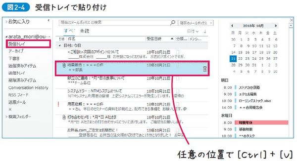 受信トレイで貼り付け