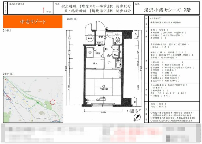 苗場プリンスホテル周辺に集中するマンション群の多くは10万円以下で売りに出されている