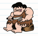 刃物を石で研ぐ原始人のイラスト