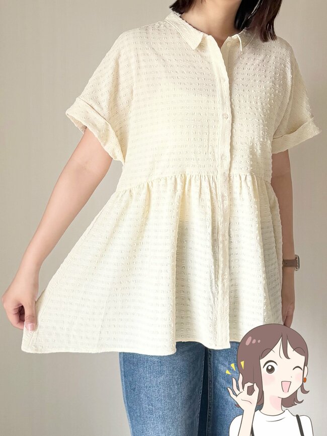 【しまむら】サッと羽織るだけでカワイイ！1639円の「おしりがまるっと隠れるトップス」ふんわり広がるデザインが素敵すぎる！《着用レビュー》