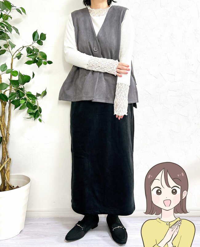 2点セットで1969円はお得！しまむらの「垢抜けトップス」がレイヤード風でオシャレ。体型カバーできるし、今から春までロングシーズン大活躍！