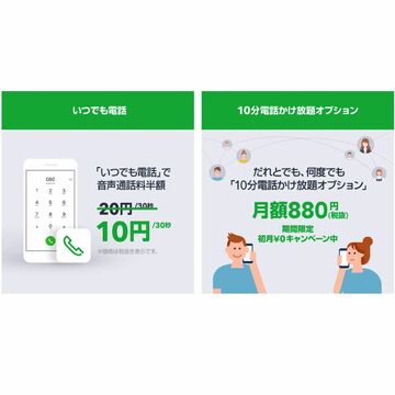 LINEモバイル、通話料いつでも半額&誰とでも何度でも通話10分無料オプション