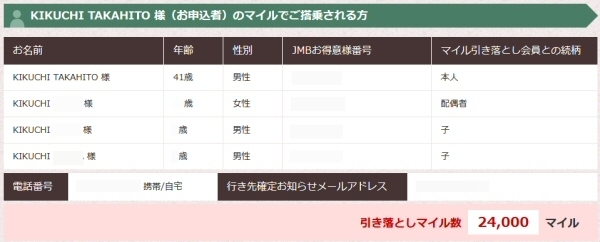 「どこかにマイル」の申込画面