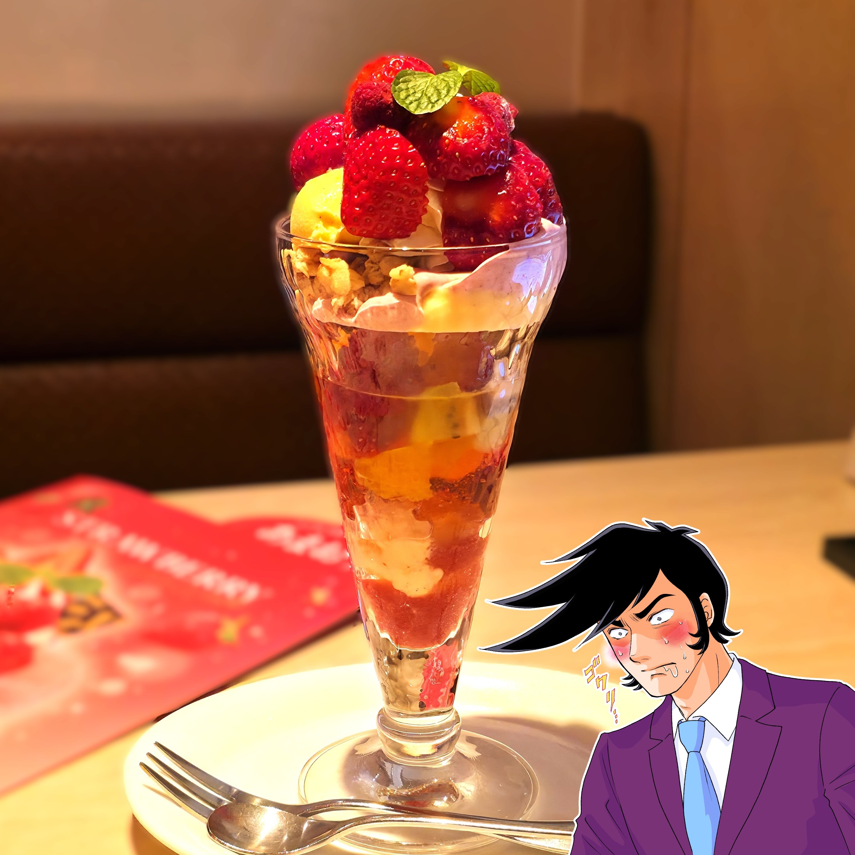 「カロリーやばそう！」「食べごたえ充分」びっくりドンキーの“デカすぎる苺パフェ”ボリューム凄くて笑っちゃった！「ジョッキグラスにパフェ入ってるのやばいくない？」