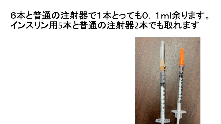 インスリン用注射器５本のほか、通常の注射器で２本取れる
