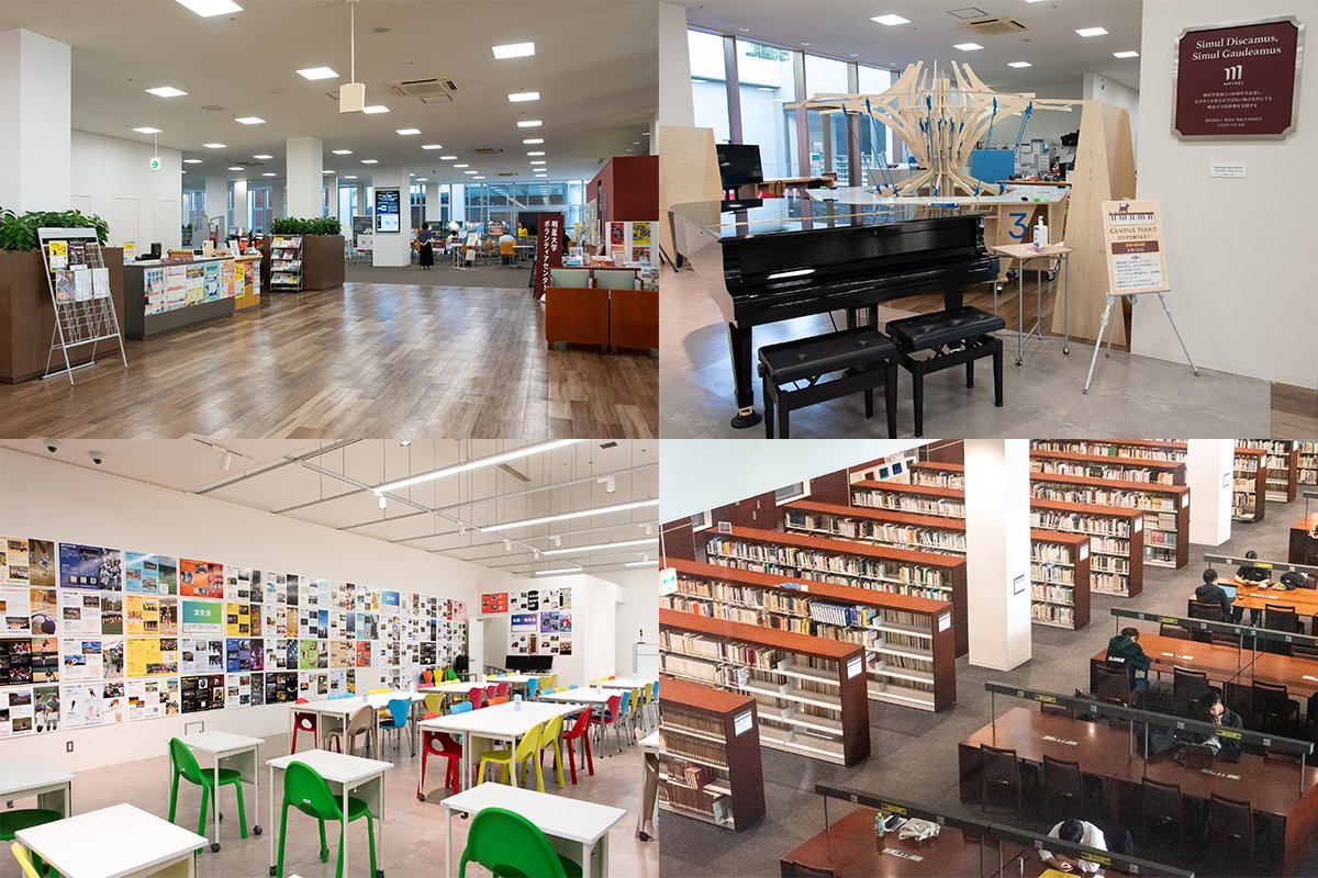 仕切る扉のない千畳敷の「MEISEI HUB」は学部横断型で学生が集えるスペース