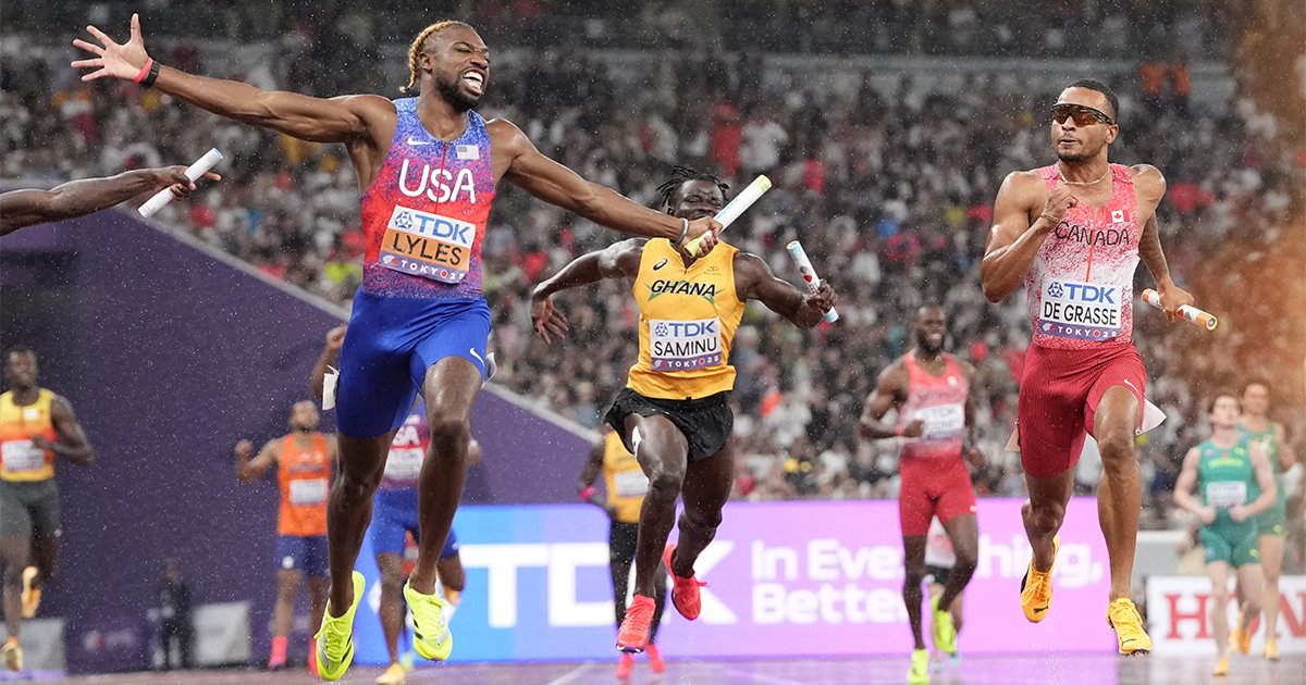 世界陸上2025で行われた男子400メートルリレー決勝(国立競技場)
