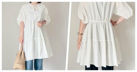 【GU】後ろ姿までカワイイ！1490円の“ふんわりワンピース”すぽんと着るだけでコーデが華やかになる！「一目惚れで衝動買い」「ウエストが細く見えます」《購入レビュー》