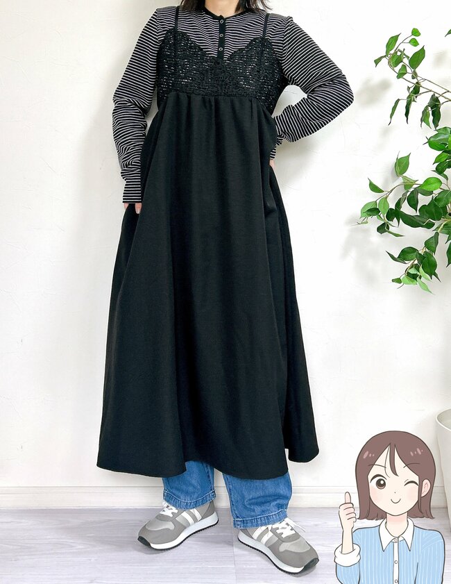 【しまむら】すぽんと着るだけであか抜ける…！2420円の「ふんわりワンピース」胸元のレースが素敵すぎるんです！