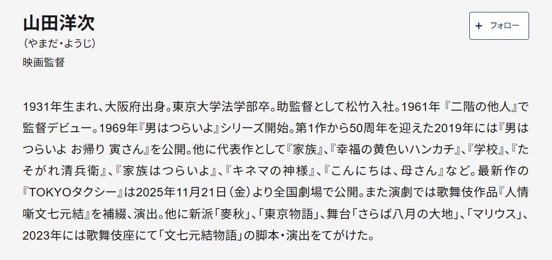 山田洋次監督プロフィール