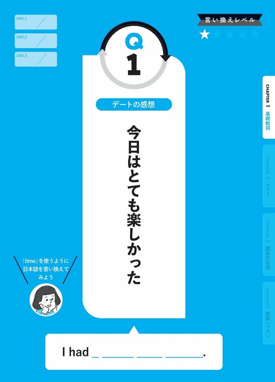 【英語で言える？】「今日はとても楽しかった」＝I had _ _____ ____ ______.