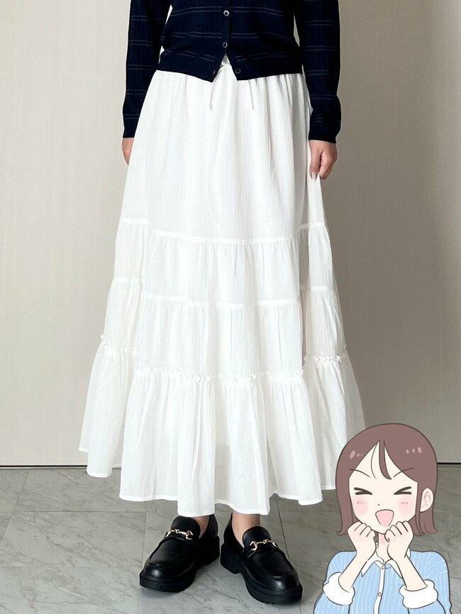 一年中使えてコスパすご…！GUの「白でも透けにくいスカート」ふんわり可愛いし、体型カバーもできて手放せない！