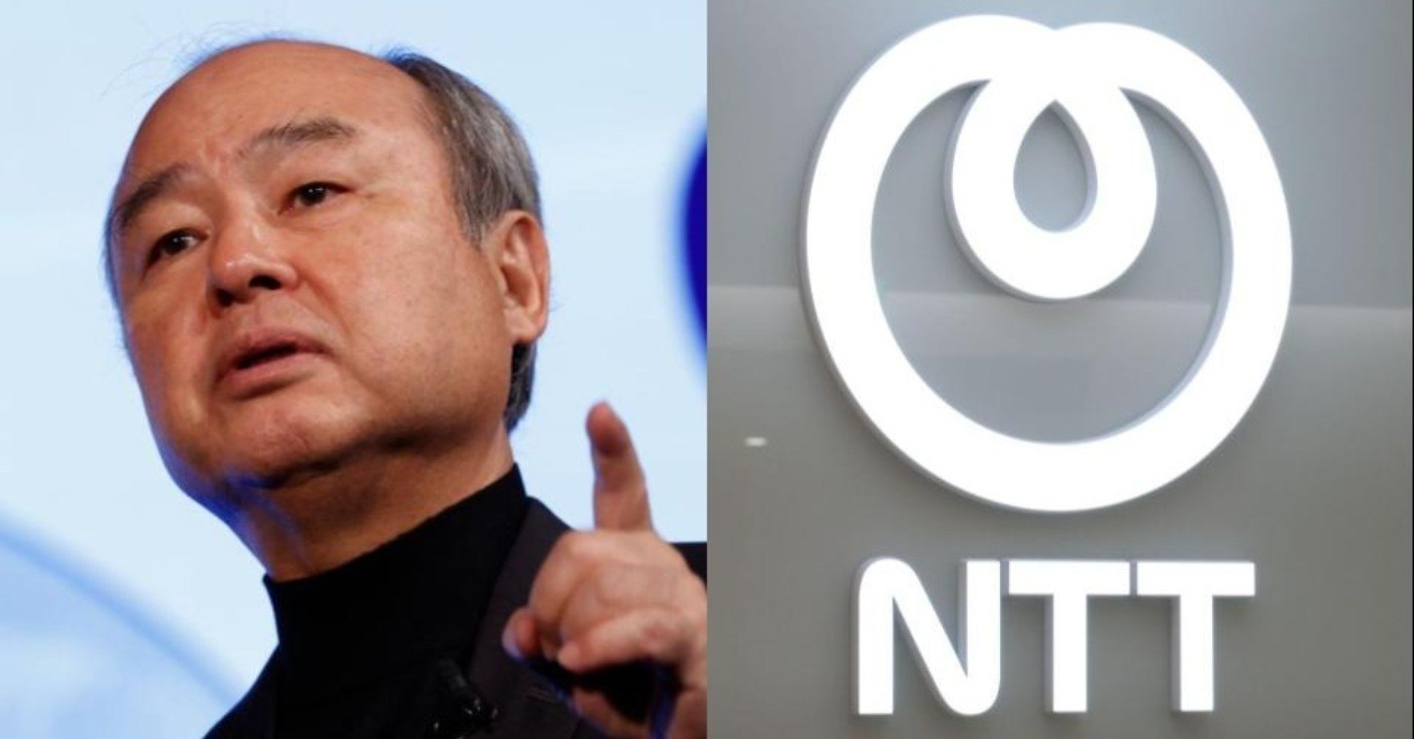 ソフトバンクグループ会長兼社長の孫正義氏とNTTの企業ロゴ