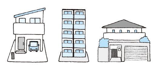 3つ並んだ家のイラスト