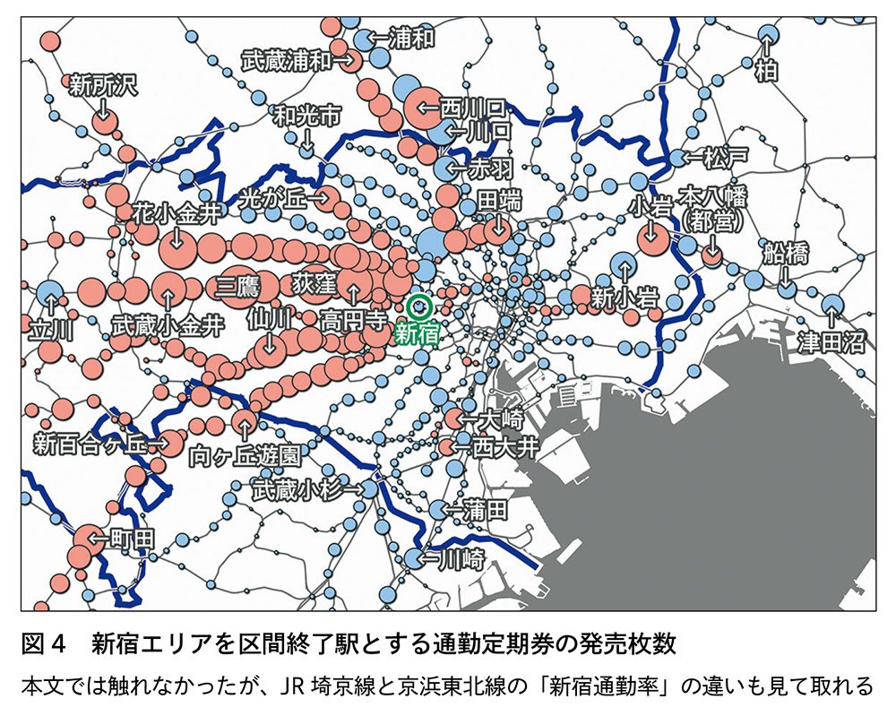 図4　新宿エリアを区間終了駅とする通勤定期券の販売枚数