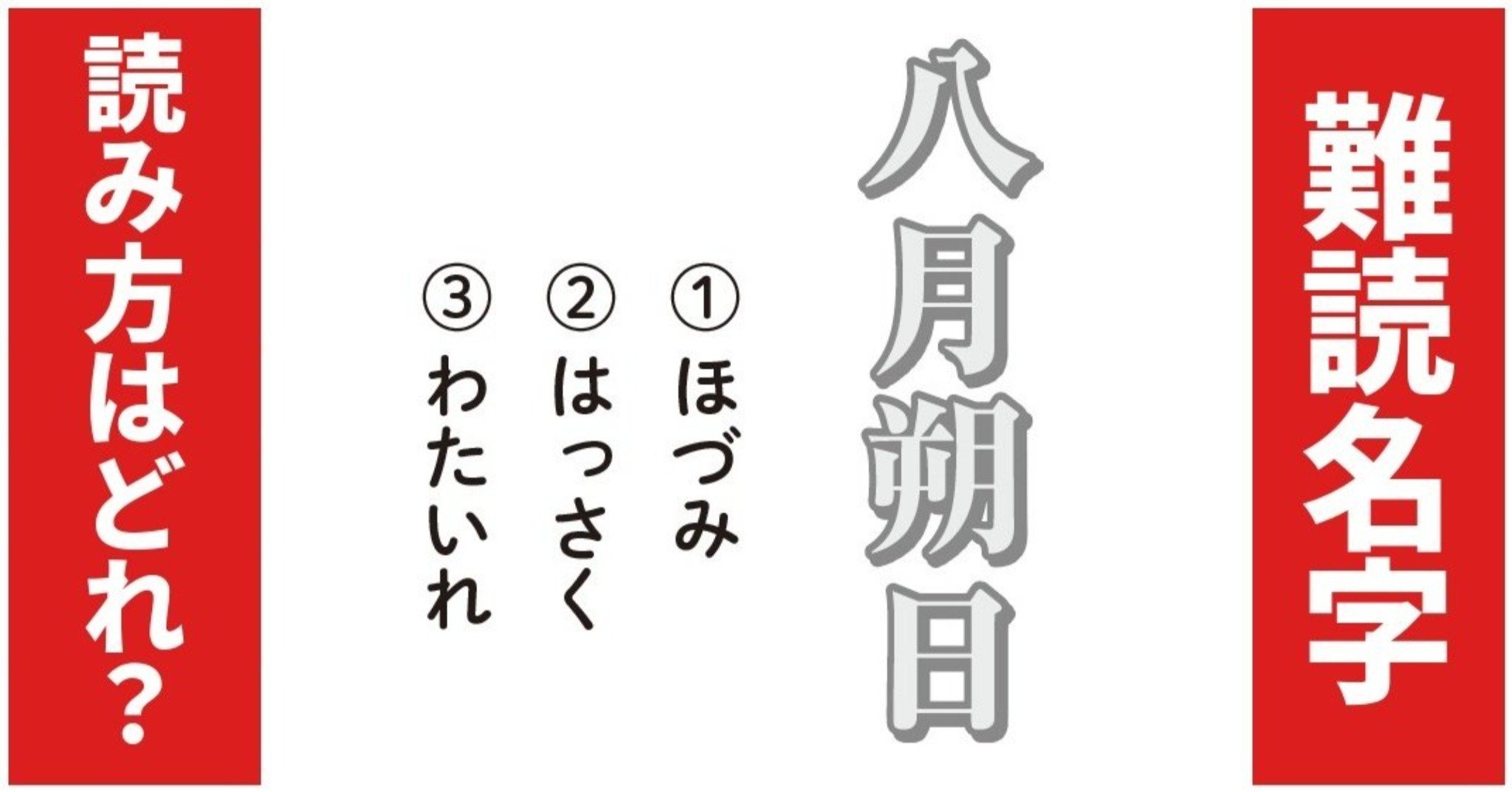 【難読名字】読み方はどれ？「八月朔日」（1）ほづみ（2）はっさく（3）わたいれ