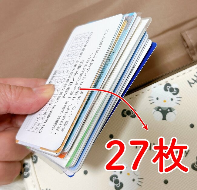 カードや診察券が27枚も入った…！しまむら×サンリオの「大人かわいい仕分けポーチ」財布代わりにもなって天才すぎる！