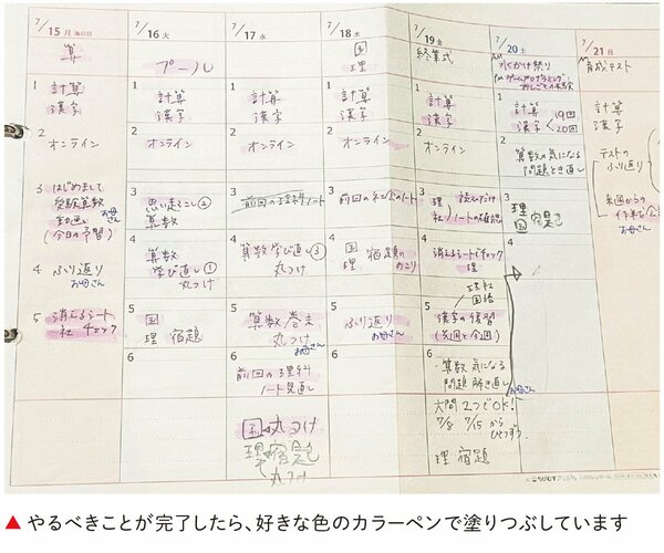 やるべきことが完了したら、好きな色のカラーペンで塗りつぶしています