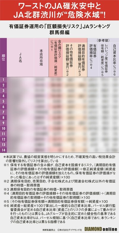 図表：有価証券運用の「巨額損失リスク」JAランキング群馬県編（サンプル）