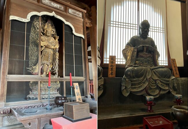 天王殿「韋駄天像」、大雄寶殿「羅怙羅尊者像」