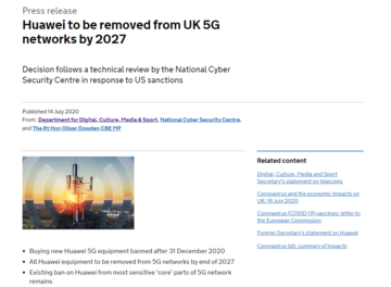 ファーウェイ包囲網がさらに強まる　イギリスによる排除に仏独も続くか