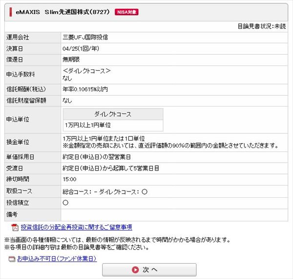 三菱ＵＦＪ国際－eMAXIS Slim 先進国株式インデックスの詳細