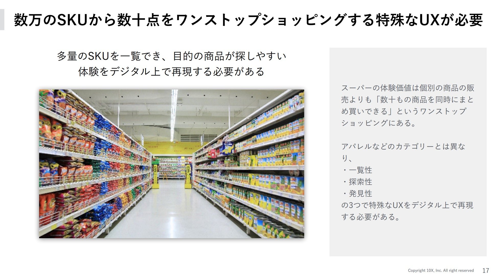 「ワンストップショッピングのオンライン化」をいかに実現するか。これが従来課題になっていた部分であり、10Xの腕の見せ所だ