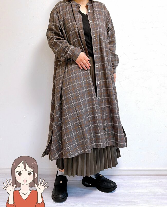 すぽっと着るだけで体型カバー！しまむらの「ふんわりシャツワンピ」レトロでかわいいし、なめらかな着心地にハマる！《購入レビュー》