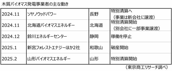 図表：木質バイオマス発電事業者の主な動き