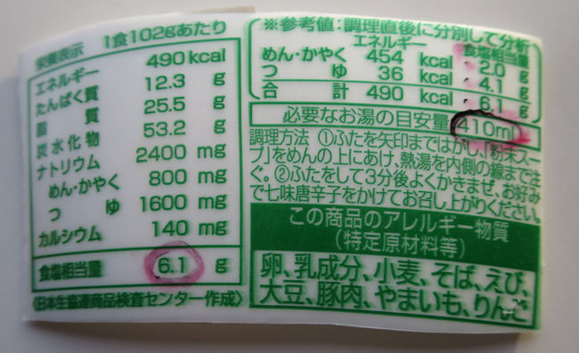カップ麺表示