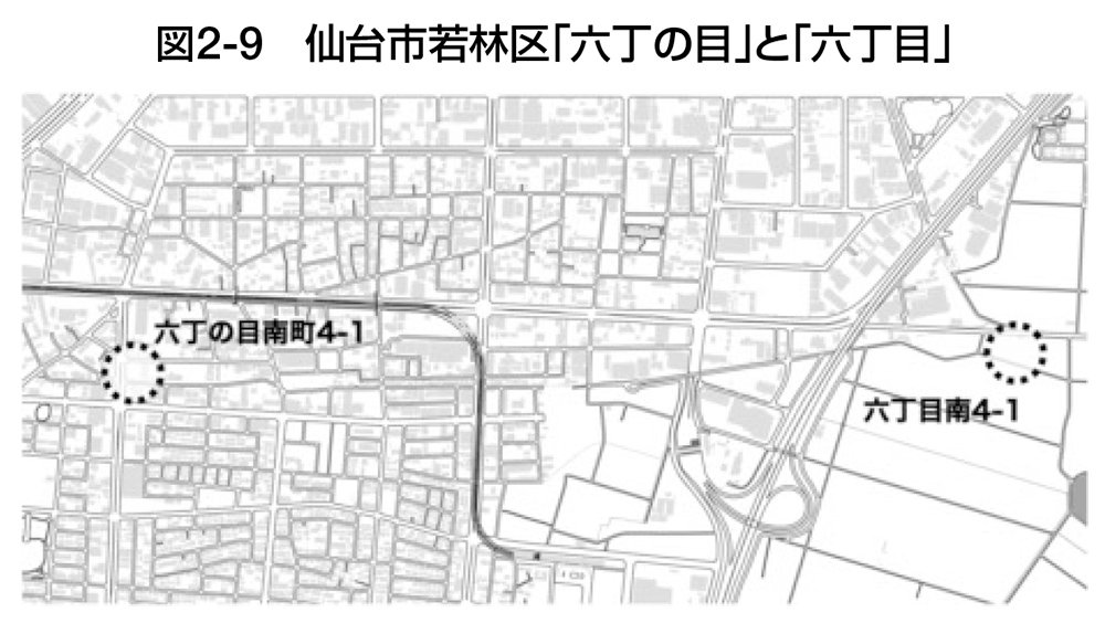 図2-9　仙台市若林区「六丁の目」と「六丁目」