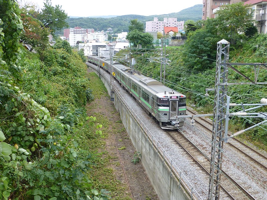 現函館本線と旧手宮線が分岐する
