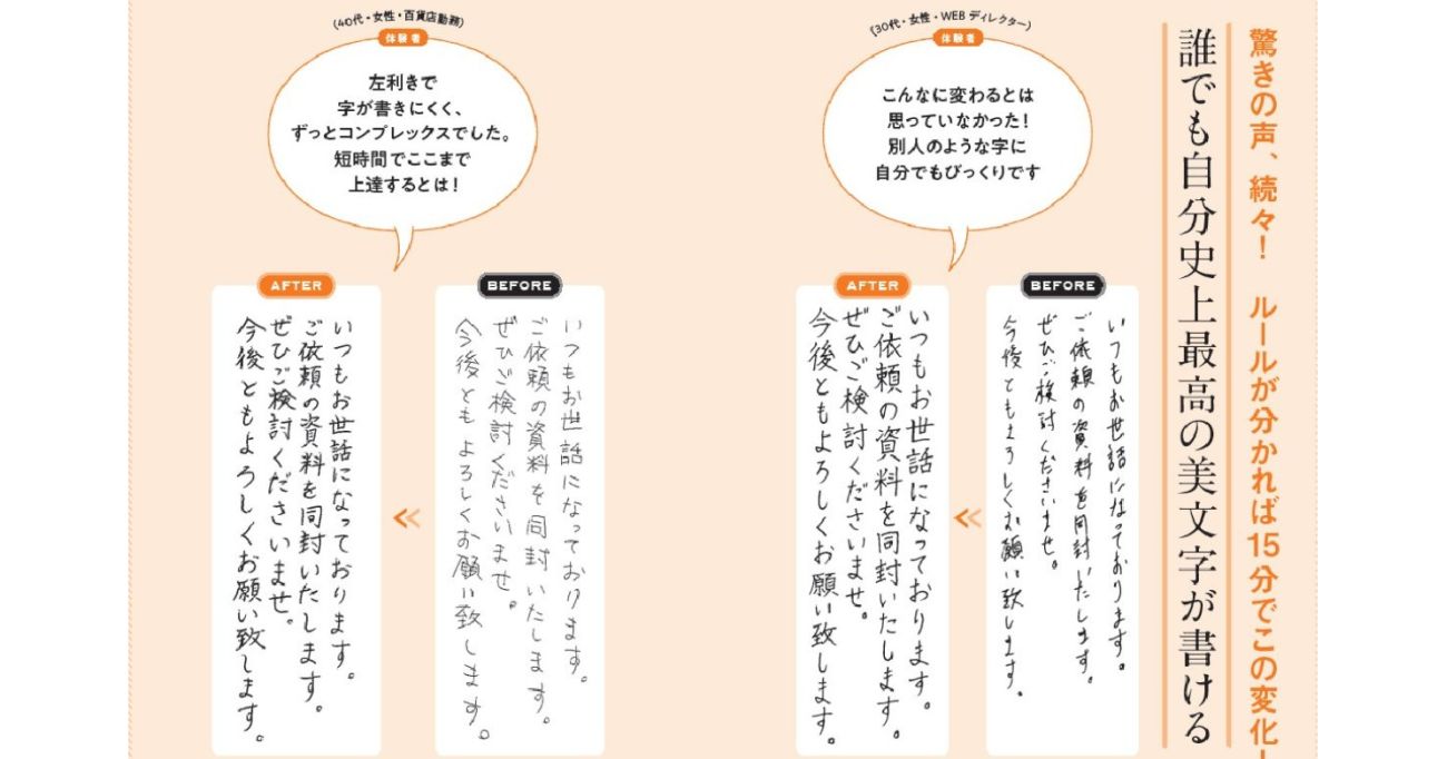 誰でも自分史上最高の美文字が書ける!(『簡単ルールで 突然、美文字が書ける』より)