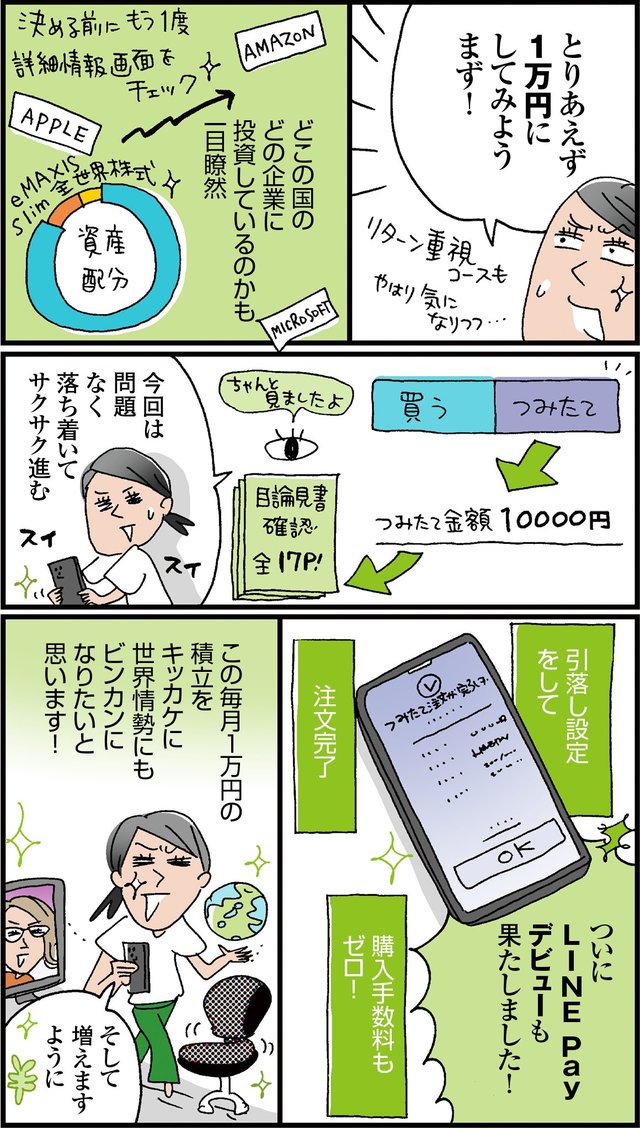 LINE証券の「つみたてシミュレーション」を使った結果、積立金額は毎月1万円に決定！