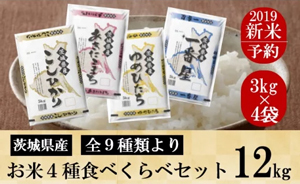 「茨城県境町」の「【令和元年産】茨城県のお米4種食べ比べ12kgセット(3kg×4袋)」